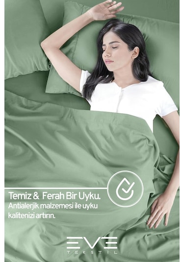 Eve Tekstil Fitted Yüksek Kaliteli Penye Kumaş Tek Kişilik Lastikli Çarşaf Yeşil