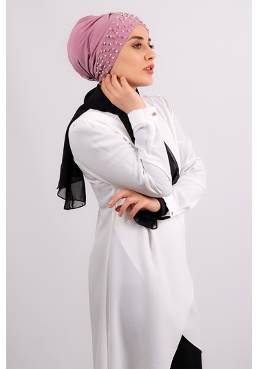 Gül Kurusu Pratik Hazır Geçmeli Tesettür Bone Sandy Kumaş Taşlı 1 Gülkurusu