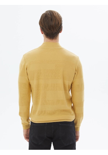 Sarı Yarım Balıkçı Yaka Jakarlı Yün Karışımlı Triko Sarı