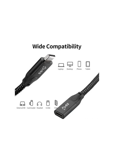 Reedark Type-c Uzantı Kablosu 0.3m Siyah - Pd 100w Hızlı Şarj, 20gbps Veri Transferi, 4k Video Ve Ses, Thunderbolt3 Dış Disk Uyumlu