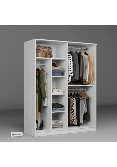 Kardelen Serisi 140 Cm Mat Beyaz 4 Kapılı 5 Raflı Elbise Dolabı Beyaz
