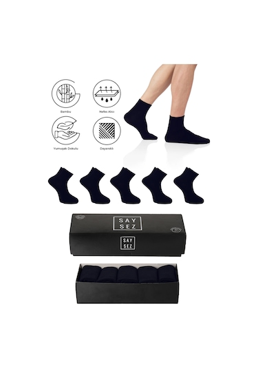 Bambu Erkek Yarım Konç Lacivert Çorap Dikişsiz Premium Kutu 5'li Lacivert