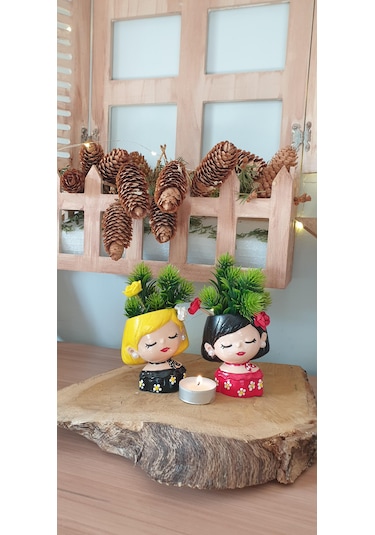 2 Li Papatyalı Kız Saksı Dekor Seti