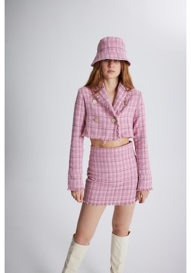 Holly Lolly Tüvit Kumaş Logolu Bucket Tweed Şapka Pembe