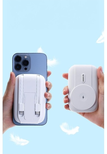 Torima Beyaz 10000mah Magsafe Powerbank Standlı, Kablosuz & Pd 22.5w Hızlı Şarj BEYAZ