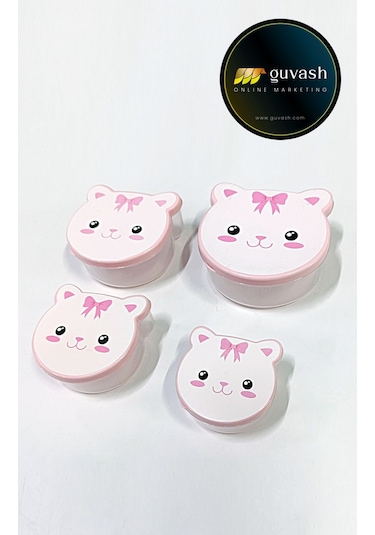 Kız Çocukları'nın En Sevdiği Kedi Desenli Saklama Kabı Okula Giderken Mama Saklama Kabı Pembe - Şeffaf