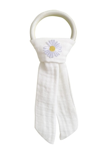 Pamuk Muslin Bebek Diş Kaşıyıcı Yıkanabilir Ahşap Desenli Byz Beyaz