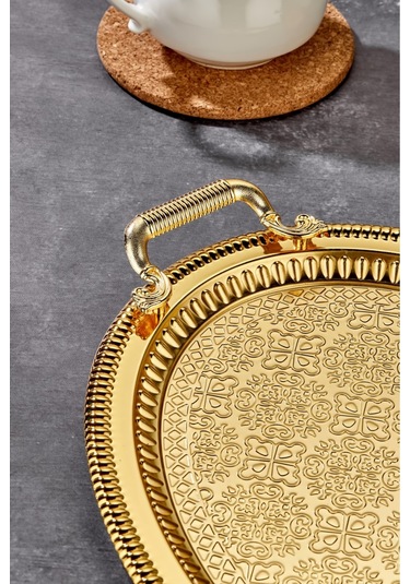 Cooker Özel Seri Oval Model Lüx Paslanmaz Çelik Sunum Tepsisi 34 X 48 Cm Altın