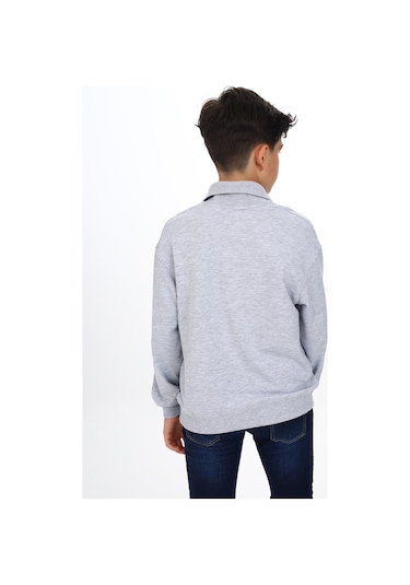 Toontoy Erkek Çocuk Polo Yaka Tnty Baskılı Sweatshirt Gri Melanj