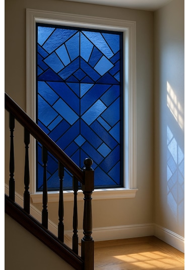 Vitray Desen Yapışkanlı Şeffaf Folyo 67cmx 2 Metre Beyaz - Lacivert