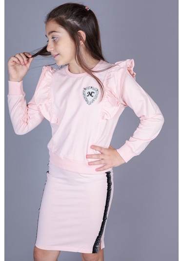 Toontoy Kız Çocuk Nc Nakışlı Etekli Takım Pudra