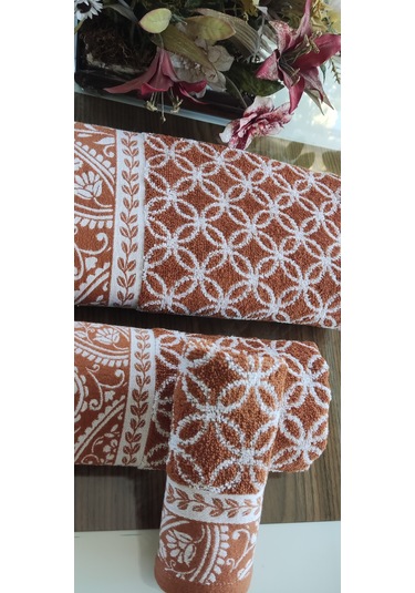 El Ve Yüz Havlusu Hediyeli 1adet Bukle Coton 70x140 Cm. Banyo Havlusu Taba