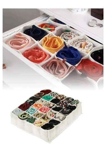 30 Gözlü Çekmece İçi Petek Organizer & Düzenleyici Çorap Çamaşır Beyaz