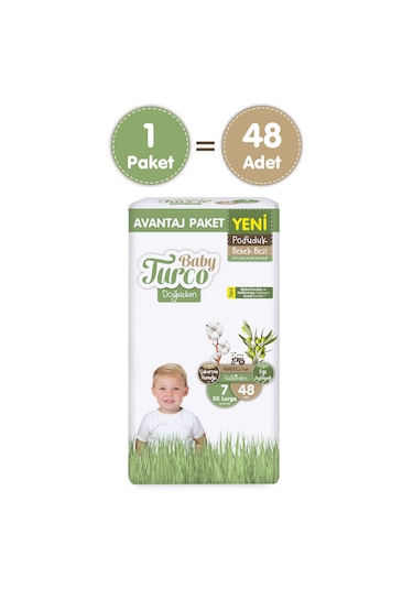 Baby Turco Doğadan Avantaj Paketi Pofuduk Bebek Bezi 7 Numara Xxlarge 48 Adet