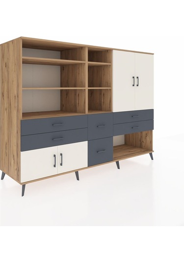 Kronos Dolap 10 Raflı 6 Çekmeceli 4 Kapaklı 220x59x163 Çam-aytaşı Çam-aytaşı/antrasit