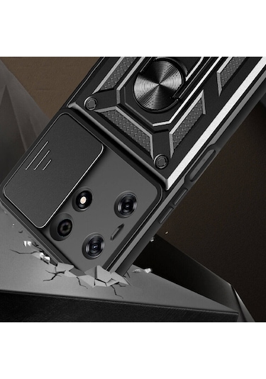 Tecno Spark 10 Pro Kılıf Manyetik Standlı Kamera Korumalı Yüzüklü Zırh Tank Kılıf Koruyucu Kapak