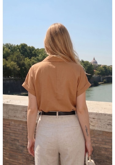 Armonika Kadın Camel Kısa Kol Gömlek Arm-19y001088