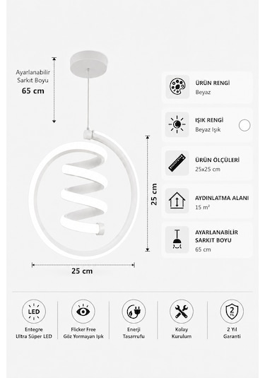 AvizeGO Venor Led Sarkıt Avize Beyaz Işık