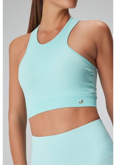 Jerf Palmi Kendinden Desenli Yuvarlak Yaka Kaplı Bra Turkuaz