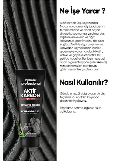 Bysmile Professional Aktif Karbon Beyazlatıcı Diş Macunu 75 ML
