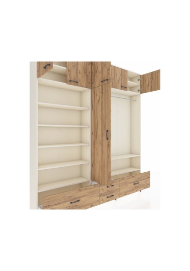 Arges Dolap 18 Raflı 4 Çekmeceli Tek Askılı 220x30x243 Aytaşı-çam/çam Atlas Çam/atlas Çam