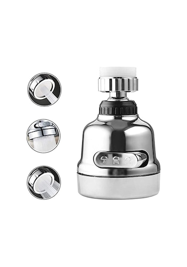 Krom 3 Fonksiyonlu Mutfak Lavabo Başlığı 360 Derece Döner Musluk Ucu Diğer