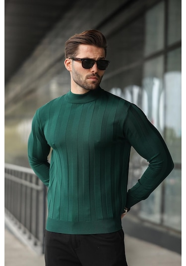 Nefti Yeşili Yarım Balıkçı Erkek Triko Kazak E7423 Nefti Yeşil