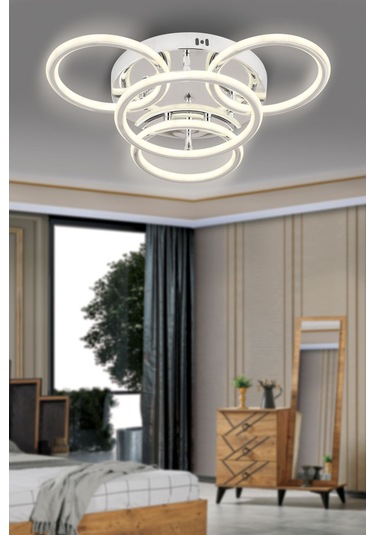Eksen Krom 3+1 Kumandalı Ve Dimerli Beyaz, Sarı, Gün Işığı Ledli Plafonyer Avize Sb-ld-504 Krom