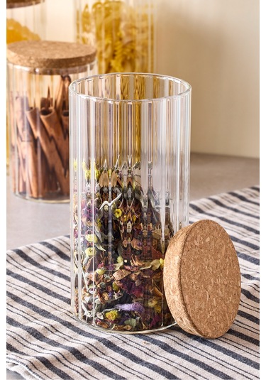 Cork Line 5'li Borosilikat Cam Kavanoz Seti Mantar Kapaklı 600-800-1000 Ml Seffaf Şeffaf