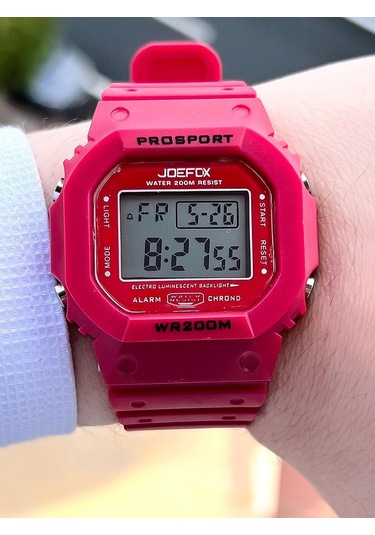 Joefox G-shock Kasa Kırmızı Digital 5 ATM Spor Kol Saati J-gs12
