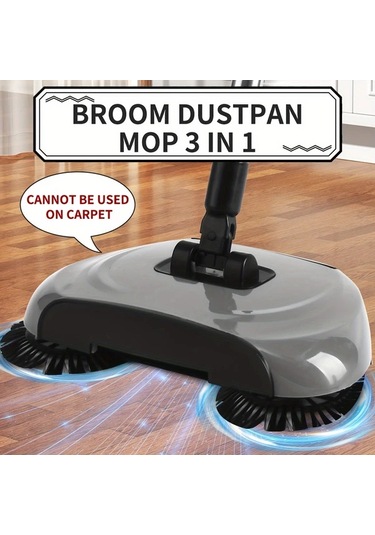 Fochsia A Set Of Gray Hand Push Brooms 3 İn 1 Manuel Yer Temizleme Sistemi Süpürge Paspas Hortumlu