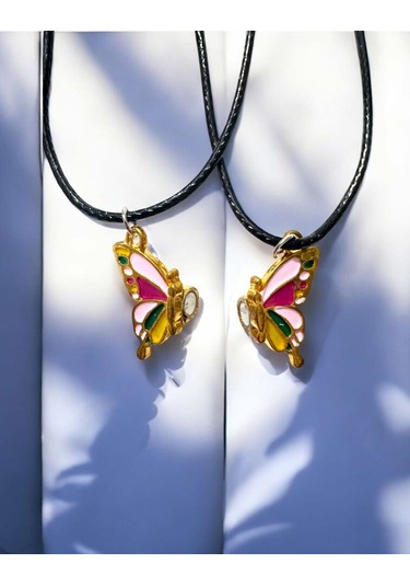 Kelebek Renkli İki Adet Mıknatıslı Çift Sevgili Anahtarlık Çok Renkli