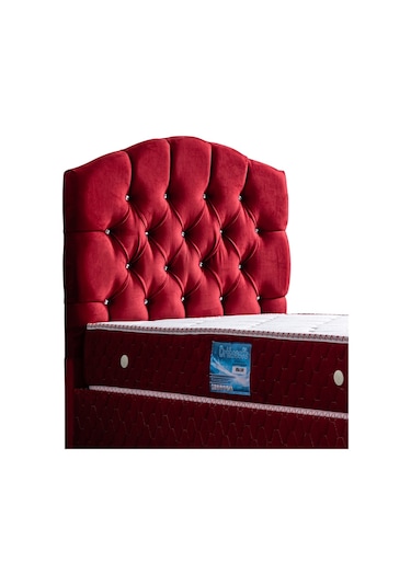 Setaymobilya Baza, Zümrüt Bordo Tek Kişilik Baza + Başlık + Orthosoft Yatak