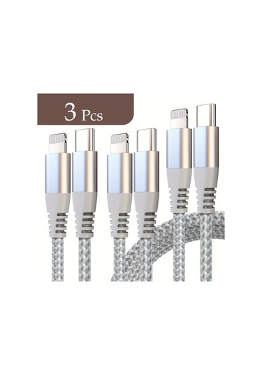 Honeybeeshop 3 Adet Simli Gri Type Cden Lightning Kablo 20w Pd Hızlı Şarj İphone Uyumlu 14 13 12 İçin Mfi Sertifikalı 3lü Paket 1m