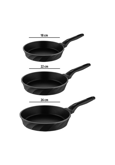 Vento Döküm Titanyum Kaplama 3 Parça Tava Seti - Siyah Siyah