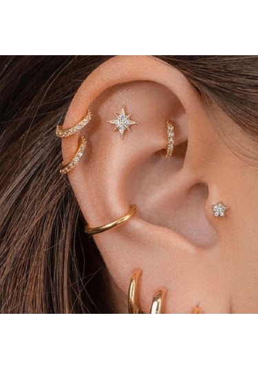 Heppii Taşlı Halka Piercing Tragus Helix Daith Anti Tragus Kıkırdak