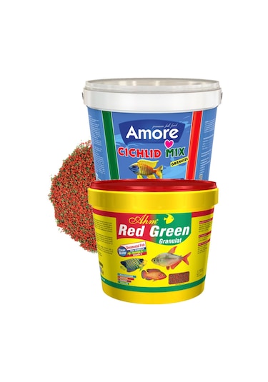 Amore Cichlid Mix + Red Green Granulat Karışık Kova Ciklet Balık Yemi 3 x 3 KG