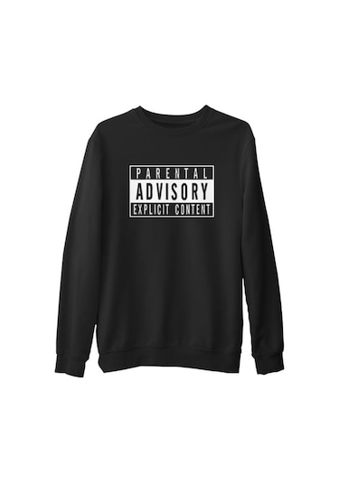 Parental Advisory Explicit Content Siyah Erkek Kalın Sweatshirt