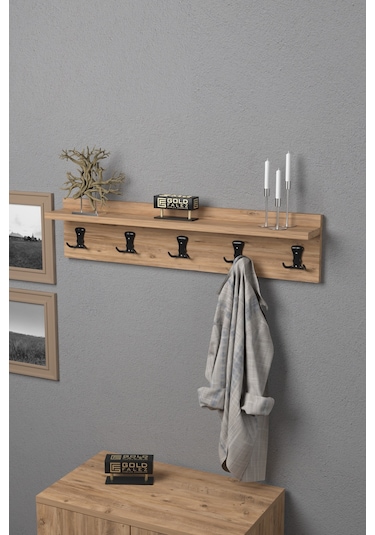 Askılık Duvar Elbise Askılığı Portmanto 80 Cm Ceviz Düz Kahverengi