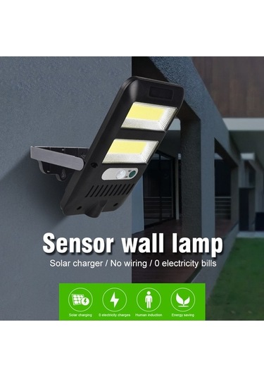 Pazly 30 Cob Led, 120 Hareket Sensörlü, Ip65 Su Geçirmez Güneş Enerjili Dış Mekan Duvar Lambası, Siyah, 183x100x39 Mm