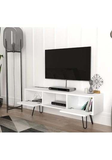 Dekorister Moda Metal Ayaklı Tv Ünitesi Beyaz