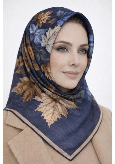 Mono Scarfs Soft Pamuk Eşarp-90 X 90 -06109 Lacivert-kahve