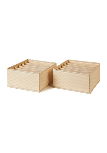 Ocean Home Textile 2'li 6 Bölmeli Bej Balıksırtı Desenli Çekmece İçi Düzenleyici Kutu Set 28 x 28 x 13 cm