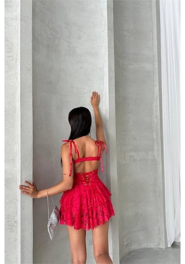 Dip Moda Kadın İçi Şortlu Prenses Mini Elbise Dpnbdf060 Kırmızı