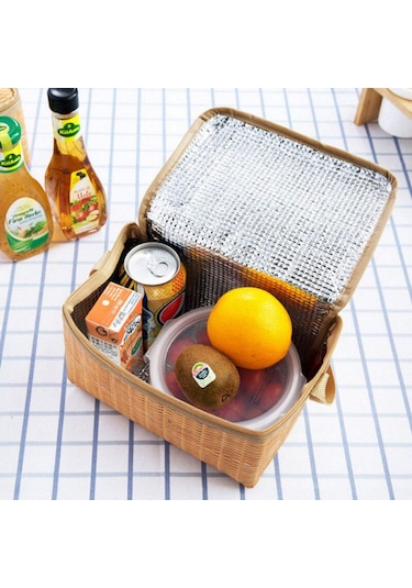 Taklit Rattan Öğle Yemeği Çantası Taşınabilir Su Geçirmez Darbeye Dayanıklı Termal Yalıtımlı Bento Kutusu Kamp Buzlukları 56775285 Çok Renkli