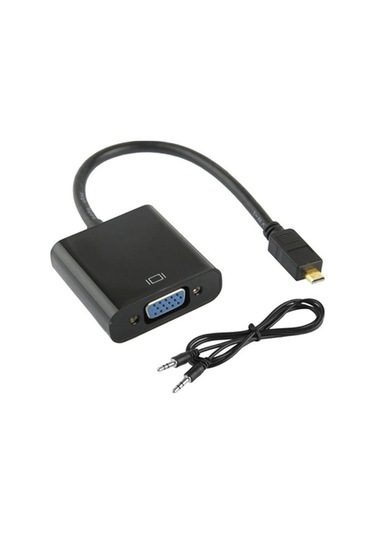 Rogfer 22cm Full Hd 1080p Mikro Hdmı Erkek - Vga Kadın Video Adaptör Kablosu, Ses Kablosu İle Siyah