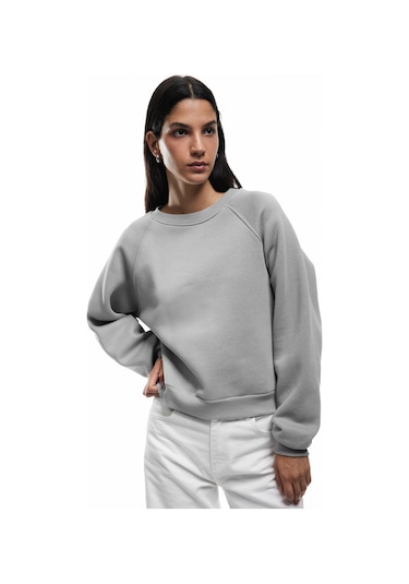 Koton Pamuklu Bisiklet Yaka Şardonlu Sweatshirt Gri 6wal10309ık Gri