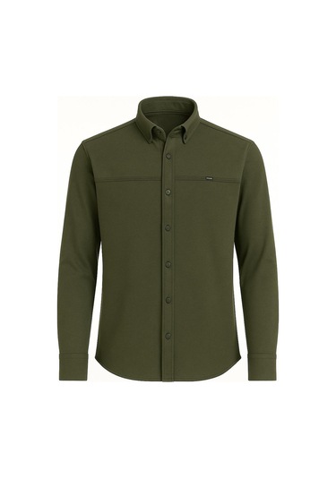 Yxc Uzun Kol Slim Fit Erkek Örme Gömlek - 7437 Haki
