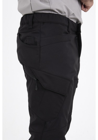 Camp Scoutland Camp593 Outdoor Softshell Su Ve Rüzgara Dayanıklı içi Polarlı Kışlık Erkek Siyah Taktik Pantolon Siyah