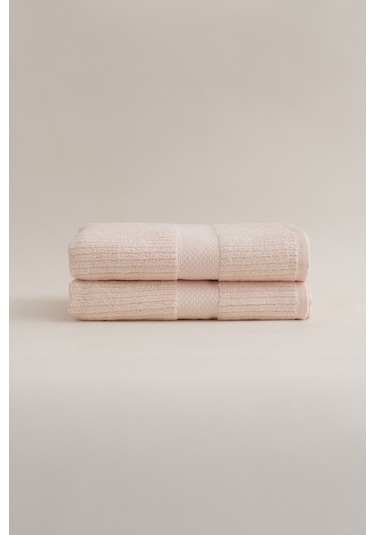 Ivory Somon Fitilli Mikro Fiber %100 Pamuk 2li Banyo Havlusu Seti Somon